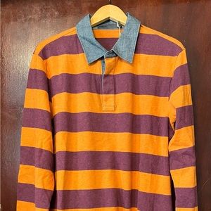 Men’s Onassis 100% Cotton Aubergin/Orange Rugby with Chambray Collar